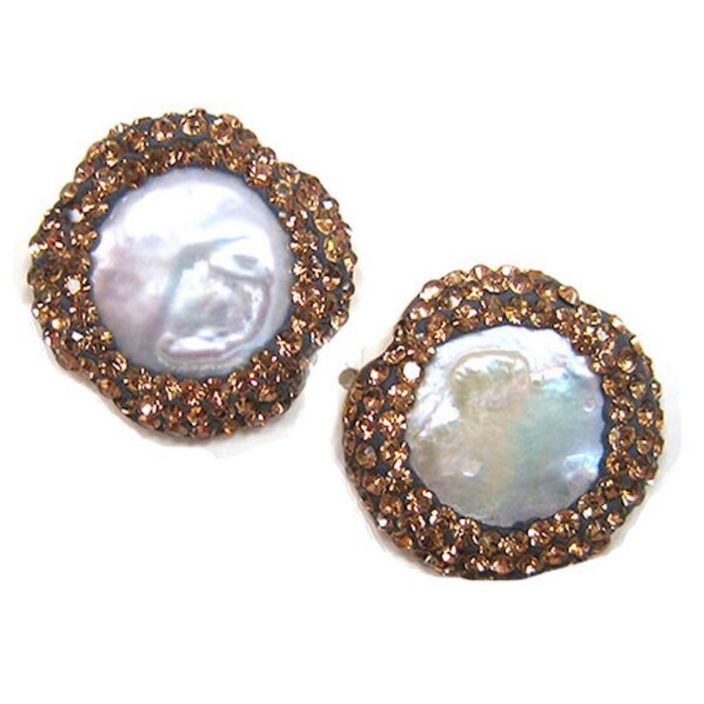 Genuine Pearl With Smokey Topaz Post Earring,Nwt